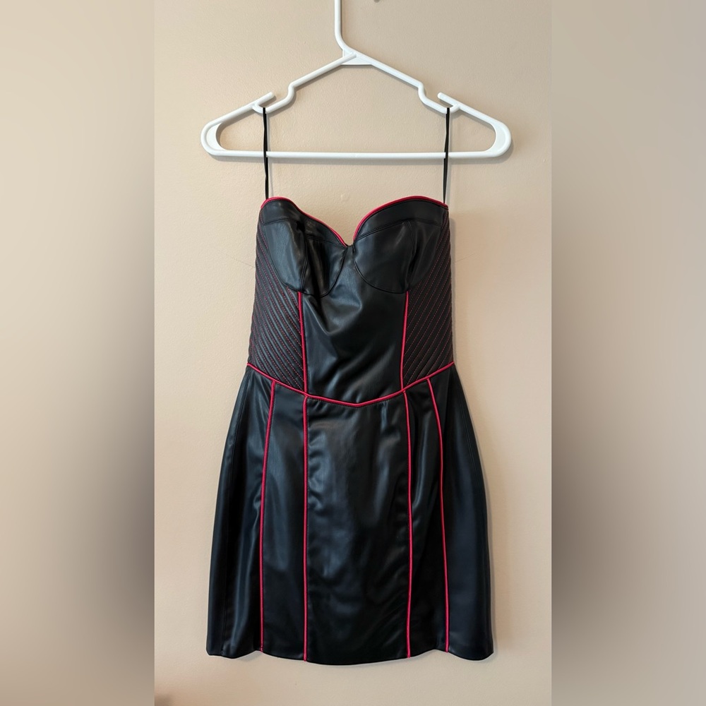 Zara Black Leather Dress with Red Trim